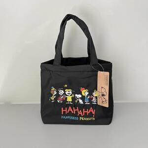 Peanuts Snoopy Satin Embroidery Small Handbag in Black NEW